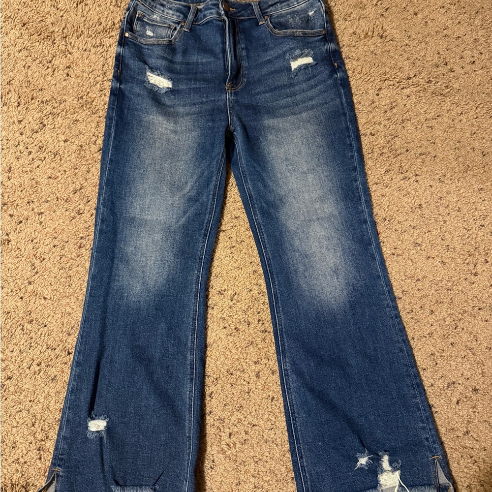 Classic Blue Distressed Flare Jeans